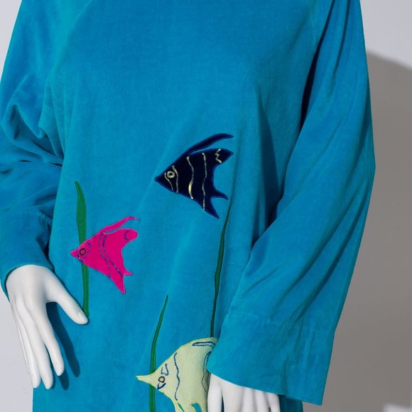 Vintage Velour Turquoise Fish Sweater - Picture 5 of 12